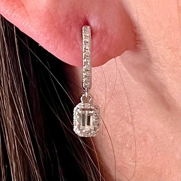 Natural Sapphire Diamond Dangle Earrings 14k WG 1.16 TCW Certified 211177 - Picture 3 of 16